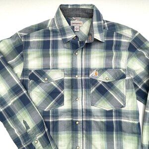 Carhartt Shirt Mens Medium Long Sleeve Snap Front Pockets Regular Plaid Relaxed